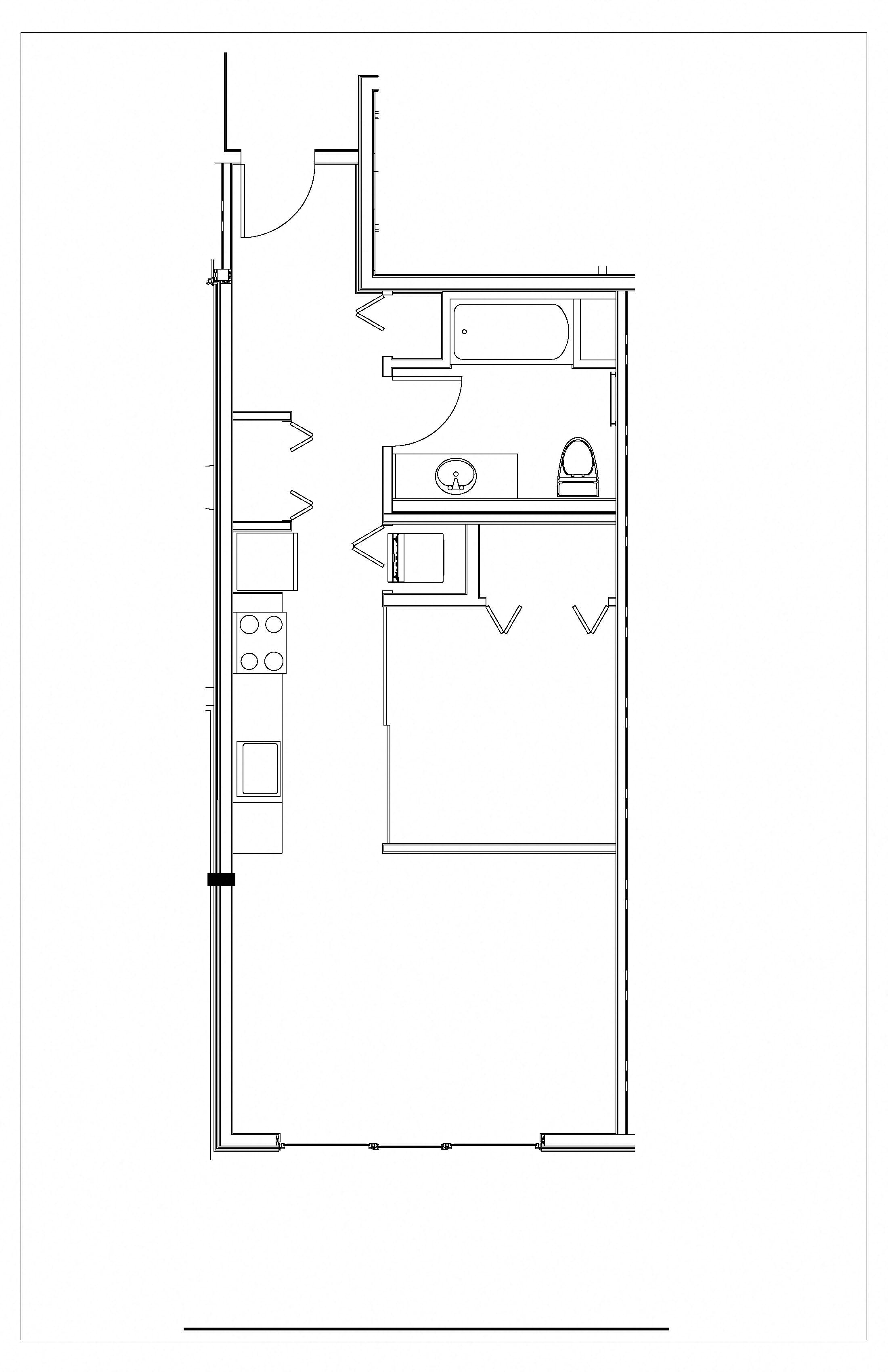 Floor plan for 1 bed, 1 bath, 635 sqft